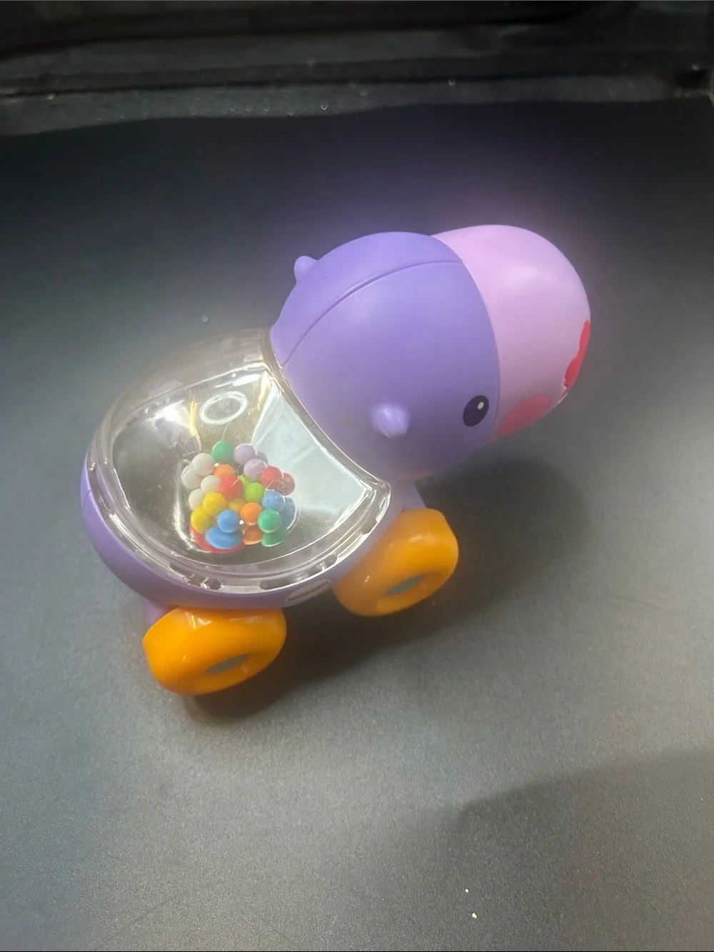 Fisher-Price Purple Hippo Push Toy with Orange Wheels